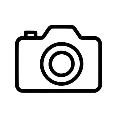 Dijital kamerayı temsil eden basit ve modern bir taslak simgesi. Bu siyah çizgi sanat grafiği, temiz beyaz arka planda izole edilmiş fotoğraf, resim ve teknolojinin sembolüdür..