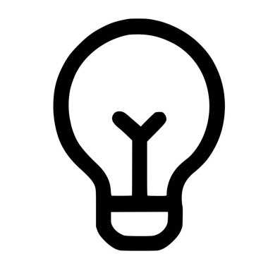 Beyaz arka planda bir ampulün minimalist siyah ana hatlı vektör grafiği. Bu simge yaratıcılığı, fikirleri, elektriği ve çözümleri simgeler.