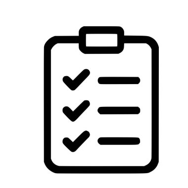 Yapılacaklar listesi olan bir panonun basit bir siyah özet simgesi. Tamamlanmış görevleri, başarılı bir anketi veya beyaz arka planda tamamlanmış hedefleri sembolize eden üç öğe işaretlenmiştir..