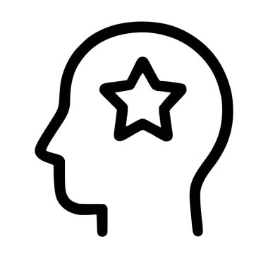Profilde, içinde bir yıldız sembolü olan, yaratıcılık, zeka, favori, yetenek ve ilham gibi kavramları temsil eden siyah bir insan kafası ikonu..
