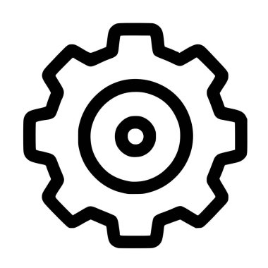 Beyaz arka planda bir dişli ya da dişlinin minimalist siyah çizgisi. Bu vektör simgesi ayarları, seçenekleri, mühendisliği, endüstriyi ve mekanik süreçleri sembolize eder.