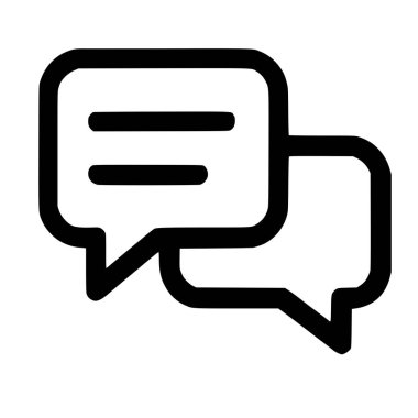 İki üst üste binen sohbet ya da konuşma baloncuğu içeren minimalist ve modern bir ikon. Bu basit siyah beyaz grafik iletişim, diyalog, mesajlaşma ve konuşmayı temsil ediyor..