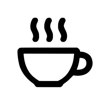 A simple and clean vector graphic of a hot beverage. This icon features a black outline of a mug with steam rising, perfect for cafes, menus, or web design.