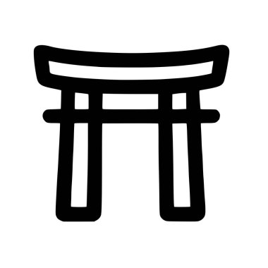Torii olarak bilinen geleneksel Japon Shinto türbesi kapısının minimalist bir temsili. Bu basit siyah taslak simgesi Japonya 'da maneviyat, kültür ve seyahati temsil eder..