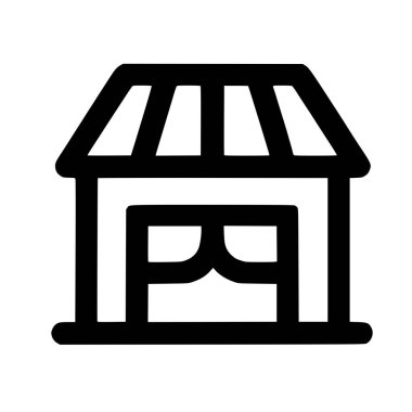 A minimalist vector graphic of a storefront or kiosk. This simple building icon is suitable for web design, user interfaces, and business or retail concepts.
