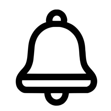 A minimalist line art icon of a bell, representing notifications, alerts, or reminders. The icon features a bold black outline on a clean white background, suitable for user interfaces.