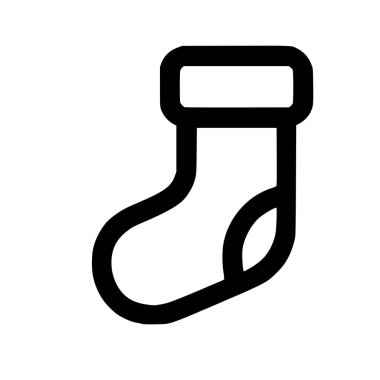 A minimalist black line art icon of a Christmas stocking. This simple vector graphic is isolated on a white background, perfect for holiday and winter-themed designs.