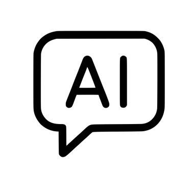 Yapay zekayı, sohbet robotlarını ve modern iletişim teknolojisini temsil eden yapay zekayı temsil eden bir konuşma baloncuğunun basit siyah beyaz çizgili sanat simgesi..