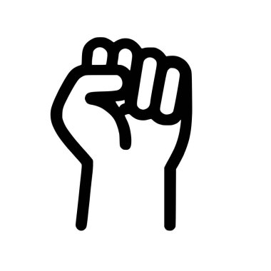 A minimalist vector graphic of a raised clenched fist. This powerful symbol represents strength, revolution, resistance, and unity, isolated on a white background.