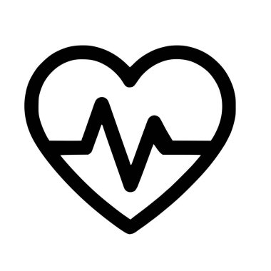 Kalp atışı ya da EKG dalgası olan basit bir siyah beyaz çizgi simgesi. Kardiyoloji, tıbbi bakım, sağlık, nabız ve canlılık için bir sembol. Beyaz bir arkaplanda izole edilmiş.