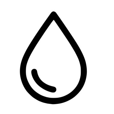 Bir su damlasının minimalist siyah beyaz çizgili sanat simgesi. Bu basit vektör grafiği, kullanıcı arayüzleri, web siteleri ve doğa, çevre veya sağlık ile ilgili tasarımlar için mükemmeldir..