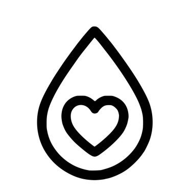 Kalbi olan bir kan damlasının vektör grafiği. Sevgi, şefkat, tıbbi yardım ve bağışlarla hayat kurtarmanın sembolü. Basit çizgi sanatı biçimi beyaza izole edilmiş.