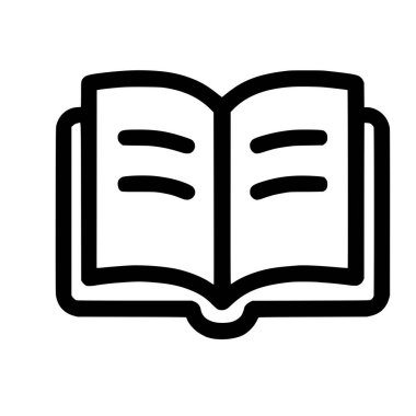 Açık bir kitabın minimalist çizgisi. Bu basit siyah beyaz simge edebiyat, öğrenme, çalışma ve bilgi ile ilgili kavramlar için mükemmeldir..