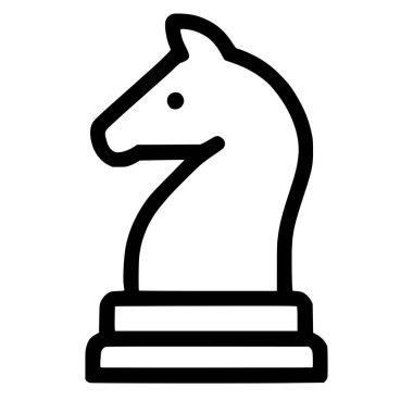 Basit ve temiz bir satranç şövalyesi çizimi. Bu minimalist simge strateji, taktik ve entellektüel masa oyunlarını temsil ediyor. İzole vektör grafiği.