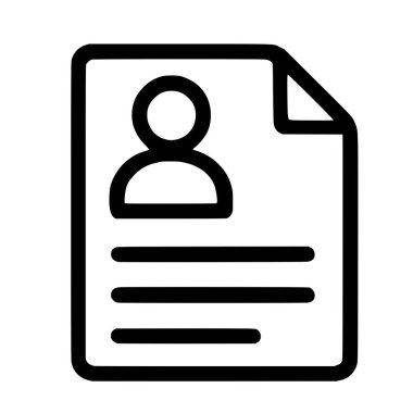 Özgeçmiş, CV ya da kişisel profil belgesini temsil eden minimalist bir siyah çizgi simgesi. Beyaz arkaplanda izole edilmiş, katlanmış köşeli bir sayfadaki bir kullanıcı sembolü ve metin satırları.