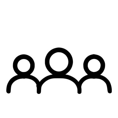 Üç soyut insan figürünü gösteren minimalist bir vektör simgesi. Grup, takım, kullanıcılar, aile ya da sosyal ağ için bir sembol. Beyaz bir arkaplanda izole edilmiş.