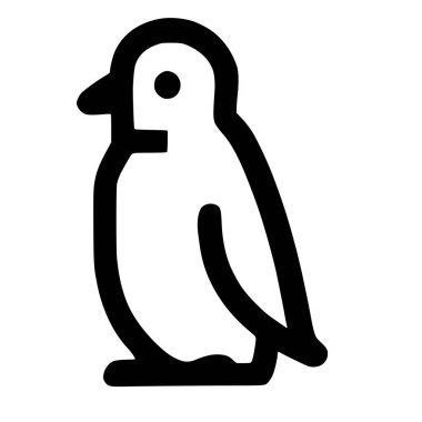 Bir penguenin minimalist siyah çizgi sanat simgesi. Bu basit vektör grafiği, logolar, web siteleri ve modern tasarım projeleri için mükemmel bir kutup kuşu tasvir eder..