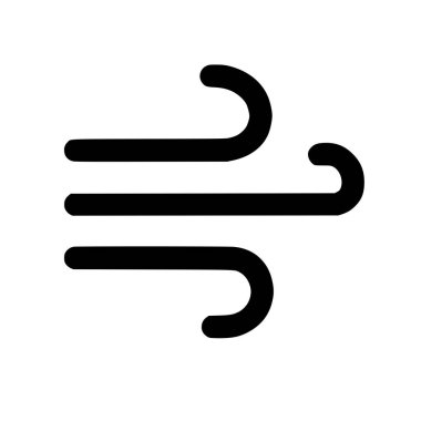 Rüzgâr sembolünün minimalist siyah bir grafiği. Beyaz arka planda üç akış çizgisi var. Hava, iklim ve meteoroloji kavramları için ideal.
