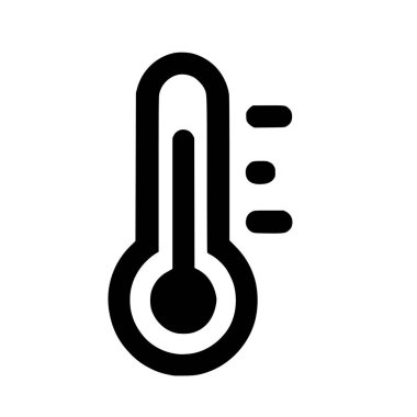 Sıcaklığı, havayı ve ateşi temsil eden bir termometrenin minimalist çizgi sanat simgesi. Bilim, tıbbi veya iklim kavramları için vektör grafik sembolü.
