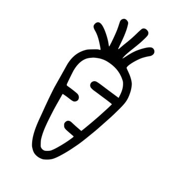 Siyah çizgili minimalist bir havuç ikonu. Bu basit sebze grafiği sağlıklı yemek, vegan ve organik gıda kavramları için mükemmeldir..