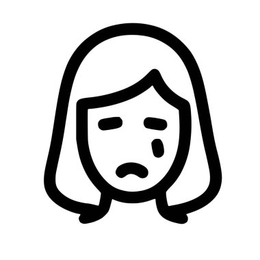 Üzgün insanların yüzünü gösteren minimalist bir siyah beyaz vektör ikonu. Karakterin altüst olmuş bir ağzı, üzgün gözleri ve yanaklarından süzülen tek bir gözyaşı var..