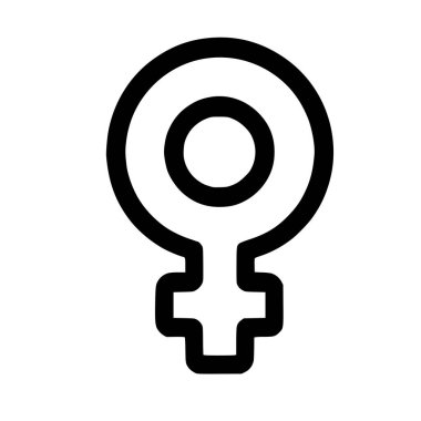 Venüs sembolünün temiz ve modern vektör grafiği. Bu minimalist ikon kadın cinsiyetini, kadınları ve feminist kavramları temsil ediyor. Beyaz arkaplanda koyu siyah bir çizgi.