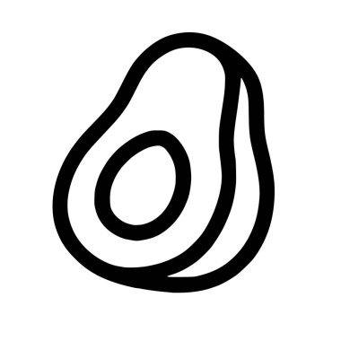 Avokado kesiminin temiz ve basit bir siyah çizgisi. Bu minimalist simge, beyaz bir arkaplanda izole edilmiş cesur bir taslak ve merkezi bir tohumu içerir..