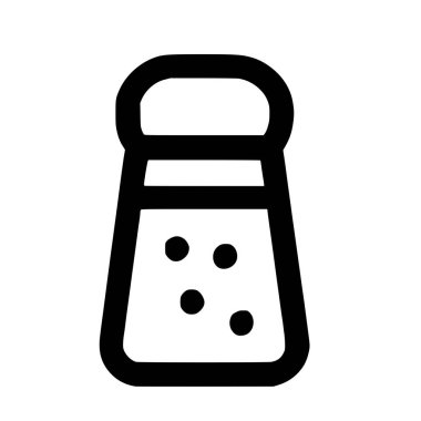 Bir tuz karıştırıcının minimalist vektör grafiği. Bu temiz ikon koyu siyah bir taslak içerir ve çeşni, tat, yemek ve yemeği temsil eder..