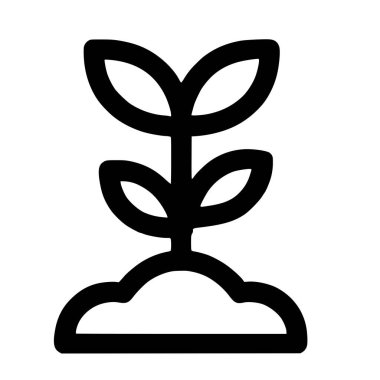 Temiz ve basit bir siyah-beyaz ikonu yeni bir başlangıcı, büyümeyi ve doğayı temsil ediyor. Grafikler, toprak yığınından yapraklar çıkan küçük bir bitki gösteriyor..