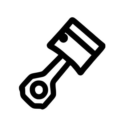 Bağlantı çubuğuyla tek bir motor pistonunun minimalist siyah ana hat simgesi. Tasarım, otomotiv veya mekanik temalar için mükemmel beyaz bir arkaplan üzerinde temiz ve izole edilmiştir..