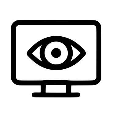 Büyük bir gözü gösteren basit bir bilgisayar ekranı simgesi. Bu vektör grafiği çevrimiçi gizlilik, güvenlik, gözlem ve dijital görüş gibi kavramları sembolize eder..