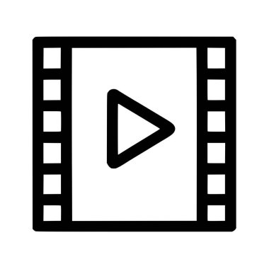 Video oynatıcısını temsil eden minimalist bir vektör grafiği. Simgede, filmleri, medyayı ve dijital içeriği sembolize eden merkezi bir oyun üçgenine sahip klasik bir film karesi yer alıyor..