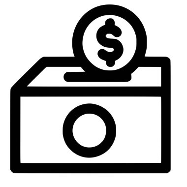 İçinde Amerikan doları olan bir para kutusunun minimalist vektör grafiği. Bu basit çizgi sanat simgesi, beyaz bir arka planda izole edilmiş hayır kurumu, tasarruf, yatırım ve bağış toplama gibi kavramları temsil ediyor..