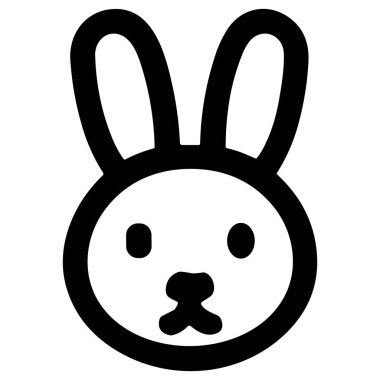 Minimalist ve şirin bir tavşan kafası simgesi. Bu basit siyah beyaz çizgi dairesel bir yüz, uzun kulaklar ve temel yüz özellikleri içerir, logolar veya web tasarımı için mükemmeldir..