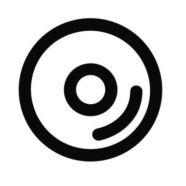 Küçük bir diskin minimalist vektör grafiği. Simge, düz bir arkaplan üzerinde izole edilmiş, merkezi delik ve yansıtıcı bir yay ile cesur bir dairesel anahat içerir..