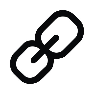 Birbirine bağlı iki zincir halkayı tasvir eden basit ve koyu siyah ve beyaz bir simge. Bu grafik bağlantı, hiper bağlantı, eklenti ve birlik gibi kavramları temsil eder..