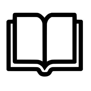 Açık bir kitabın temiz ve basit bir vektör grafiği. İkonda, bilgi, okuma ve eğitimi sembolize eden iki boş sayfası olan kalın siyah bir özet yer alıyor..