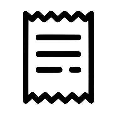 Kağıt makbuz ya da fatura için basit bir siyah çizgi simgesi. Bu zigzag kenarlı minimalist grafik finansal işlemleri, faturaları ya da satın alma kanıtlarını simgeler..