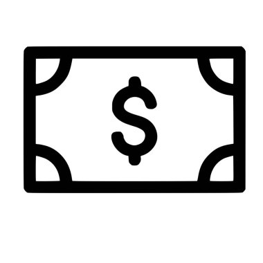 Bir dolar banknotunu temsil eden minimalist bir sanat simgesi. Bu basit grafik para, finans, para birimi, zenginlik ve beyaz arka plandaki ekonomik kavramları sembolize eder..