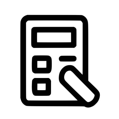Matematik, muhasebe ve finansal hesaplamaları sembolize eden bir hesap makinesinin minimalist siyah çizgi simgesi. Web ve mobil uygulama tasarımı için izole vektör grafiği.