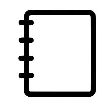 Spiral bir defterin temiz ve basit bir sanat simgesi. Bu vektör grafiği kullanıcı arayüzleri, web siteleri ve eğitim veya ofis materyalleri için mükemmeldir.