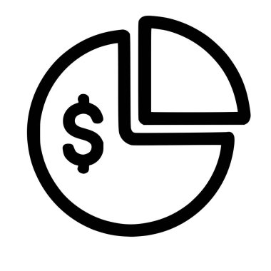 Finansal verileri, pazar payını, bütçe tahsisini ve ekonomik analizi temsil eden bir turta grafiğinin basit bir siyah çizgi simgesi. Beyaz bir arkaplanda izole edilmiş.