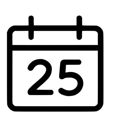 25 sayısını gösteren bir takvim sayfasının minimalist özet simgesi. Bu vektör grafiği beyaz bir arkaplanda izole edilmiş belirli bir tarih, zamanlama, randevu veya önemli bir olayı temsil eder..