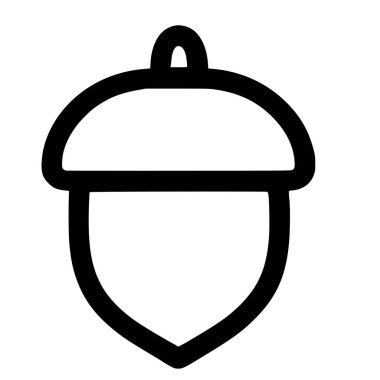 Minimalist siyah bir palamut çizimi, meşe ağacı cevizi. Bu basit vektör grafiği doğa ya da sonbahar temalı tasarımlar için mükemmeldir.