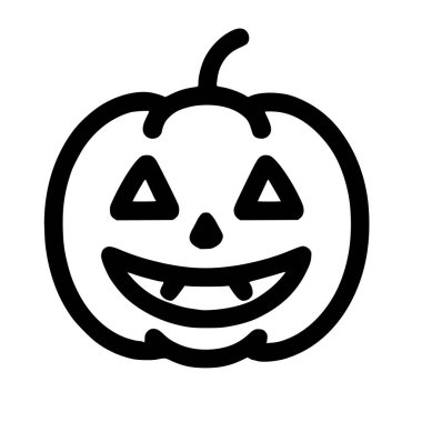 Oyulmuş bir Cadılar Bayramı balkabağının basit siyah beyaz çizgili sanat simgesi. Bu minimalist grafik, mutlu, dişlek sırıtışlı beyaz bir arka planda izole edilmiş bir Jack O Lantern 'i gösteriyor..