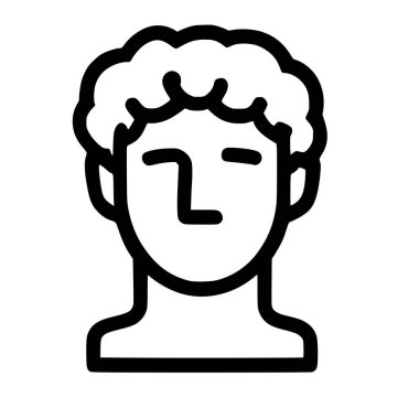 İnsan kafası ve omuzlarını temsil eden basit bir siyah-beyaz vektör ikonu. Tasarımda minimalist çizgiler, kıvırcık saçlar ve klasik veya antik bir büstü çağrıştıran sakin bir ifade yer alıyor..