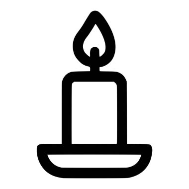 Yanan bir mumun basit ve temiz bir temsili. Simge, mumu, alevini ve çeşitli tasarım uygulamaları için mükemmel olan küçük bir tabanı gösteren kalın siyah bir ana hatlara sahiptir..