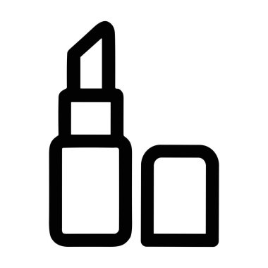 Ruju temsil eden minimalist ve kalın çizgili bir sanat simgesi, dudak rengi için yaygın bir kozmetik. Tüpün kapağı açık, yanında da güzellik ve makyajı simgeliyor..
