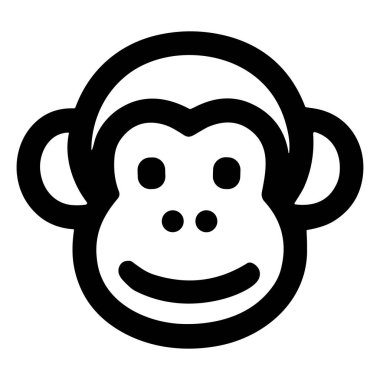 Dost canlısı, gülümseyen maymun yüzünü tasvir eden basit ve temiz bir siyah çizgi sanat ikonu. Bu minimalist grafik beyaz bir arkaplanda izole edilmiş, logolar ve semboller için mükemmel..