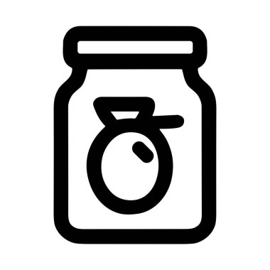 Bir kavanoz meyve reçelini gösteren basit, cesur bir taslak simgesi. Etikette stilize edilmiş şeftali veya kayısı yer alıyor. Beyaz arka planda izole edilmiş, yemek blogları veya ambalajlar için mükemmel..